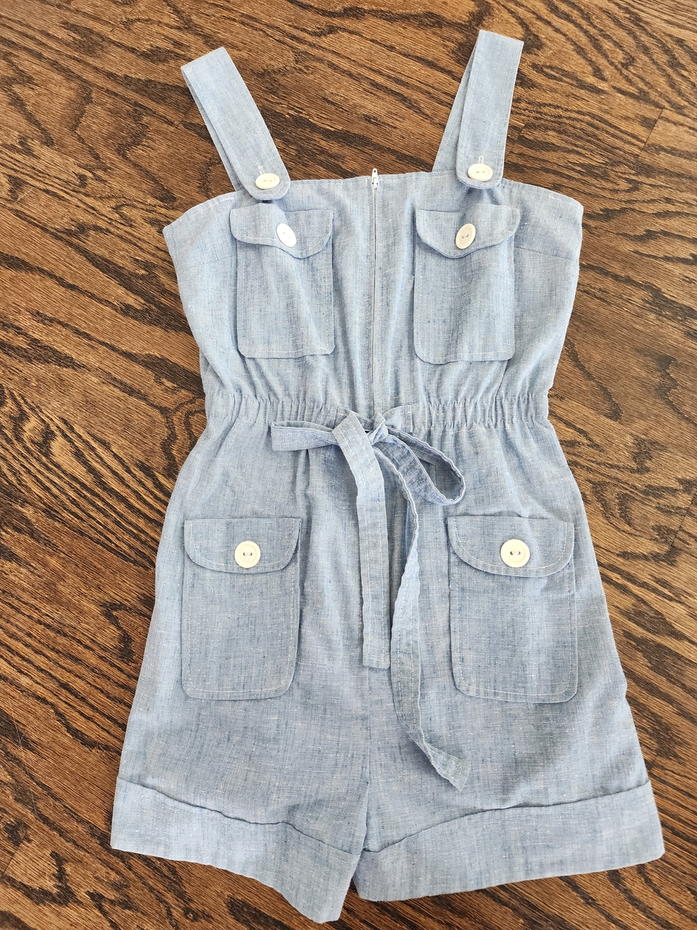 Vintage Light Blue Denim  Romper with Pockets